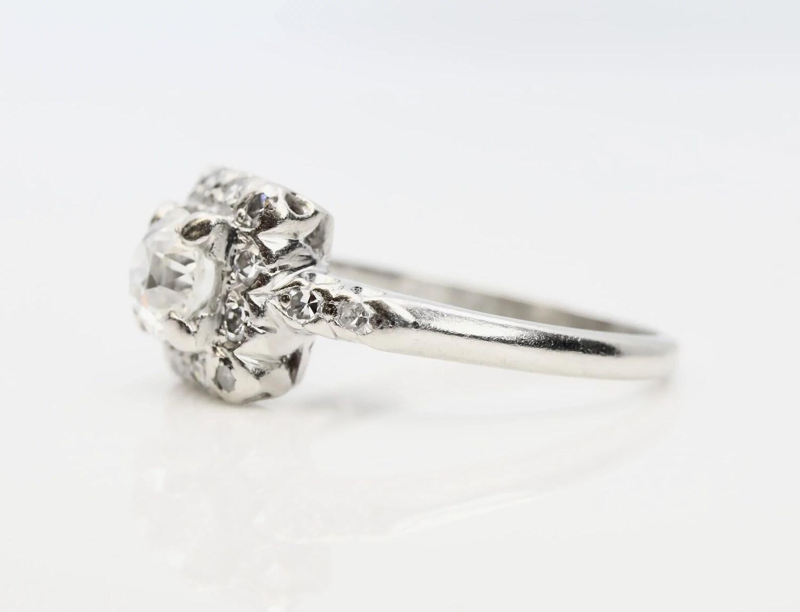 Old European Cut Art Deco 1920's 0.70ct Diamond Engagement Ring in Platinum For Sale