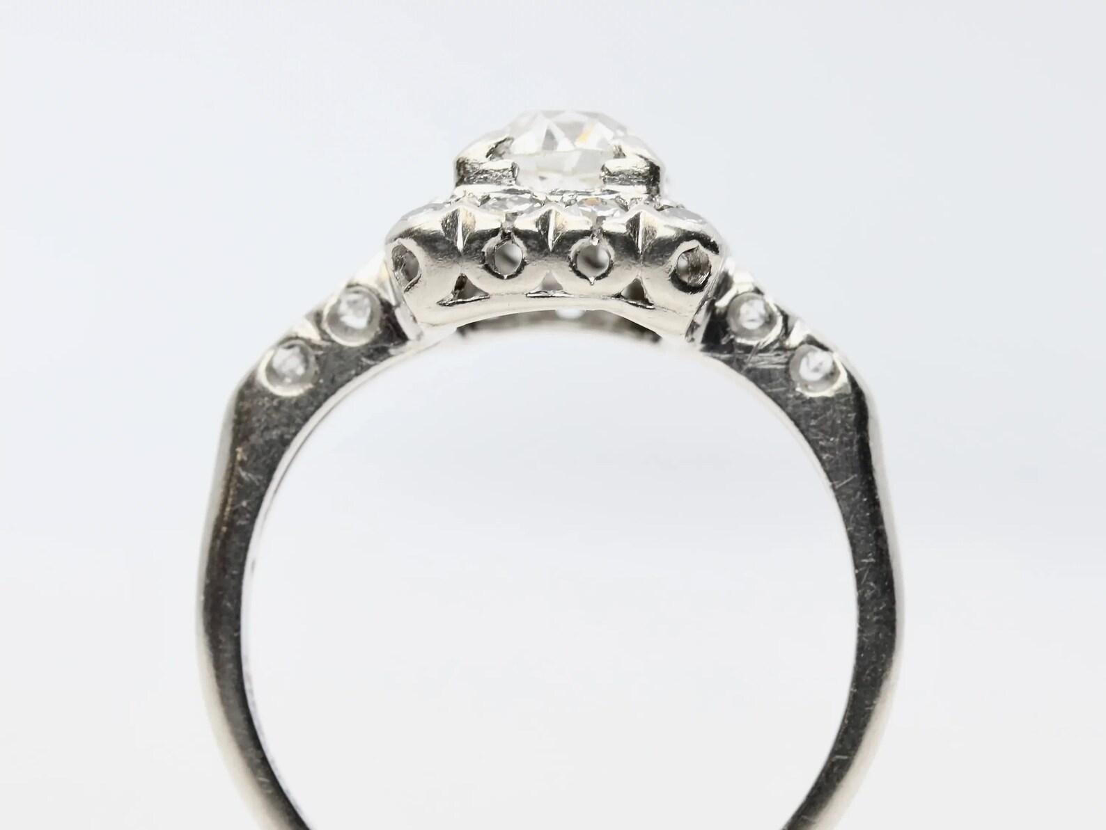 Art Deco 1920's 0.70ct Diamond Engagement Ring in Platinum In Good Condition For Sale In Boston, MA