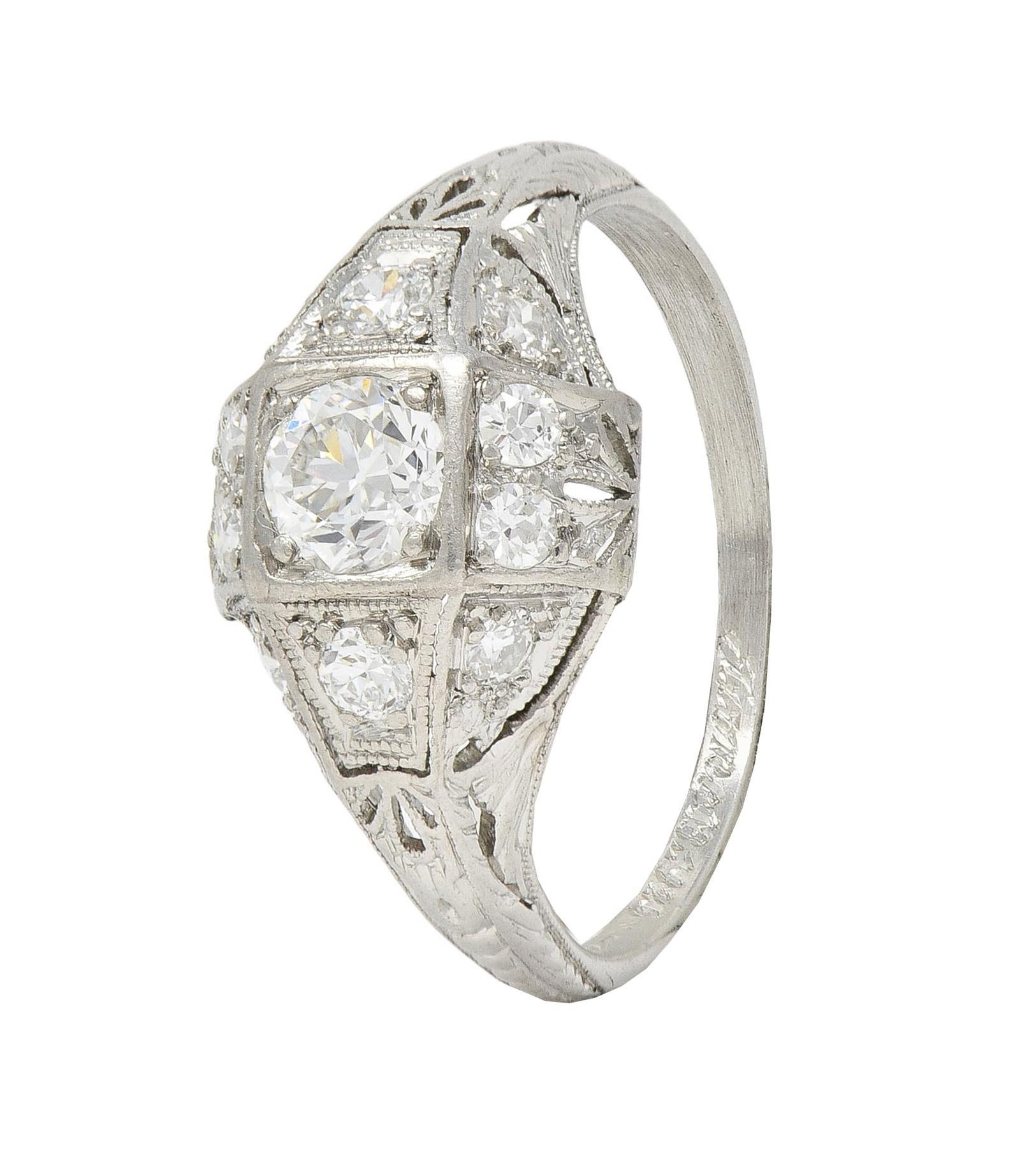 Art Deco 1920er Jahre 0,75 Karat Diamant Platin Antiker Quatrefoil Verlobungsring im Angebot 5