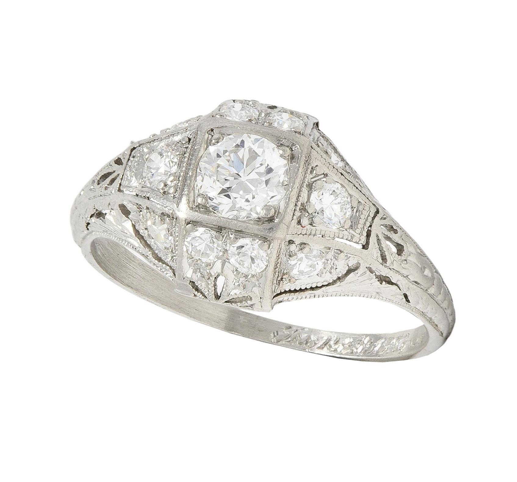 Art Deco 1920er Jahre 0,75 Karat Diamant Platin Antiker Quatrefoil Verlobungsring im Angebot 8