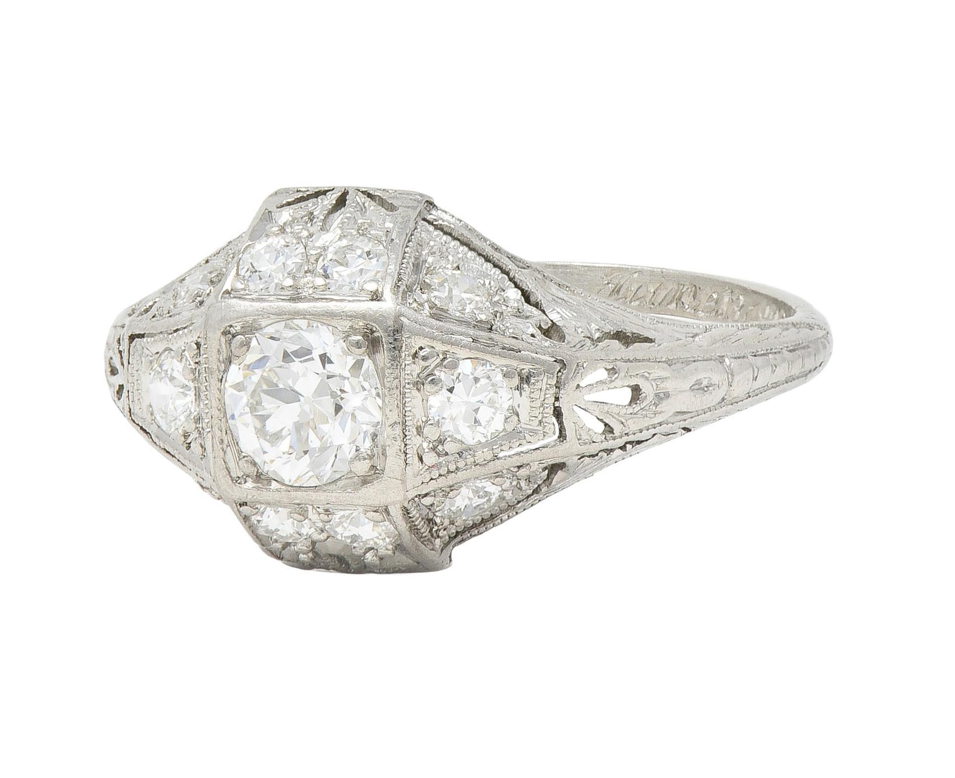Art Deco 1920er Jahre 0,75 Karat Diamant Platin Antiker Quatrefoil Verlobungsring im Angebot 1