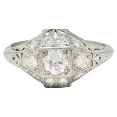 Anillo de compromiso Art Decó 1920 0.75 CTW Diamante Platino Antiguo Quatrefoil