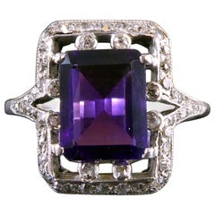 Art Deco 1920s 1.81 Carat Amethyst and Diamond Ring