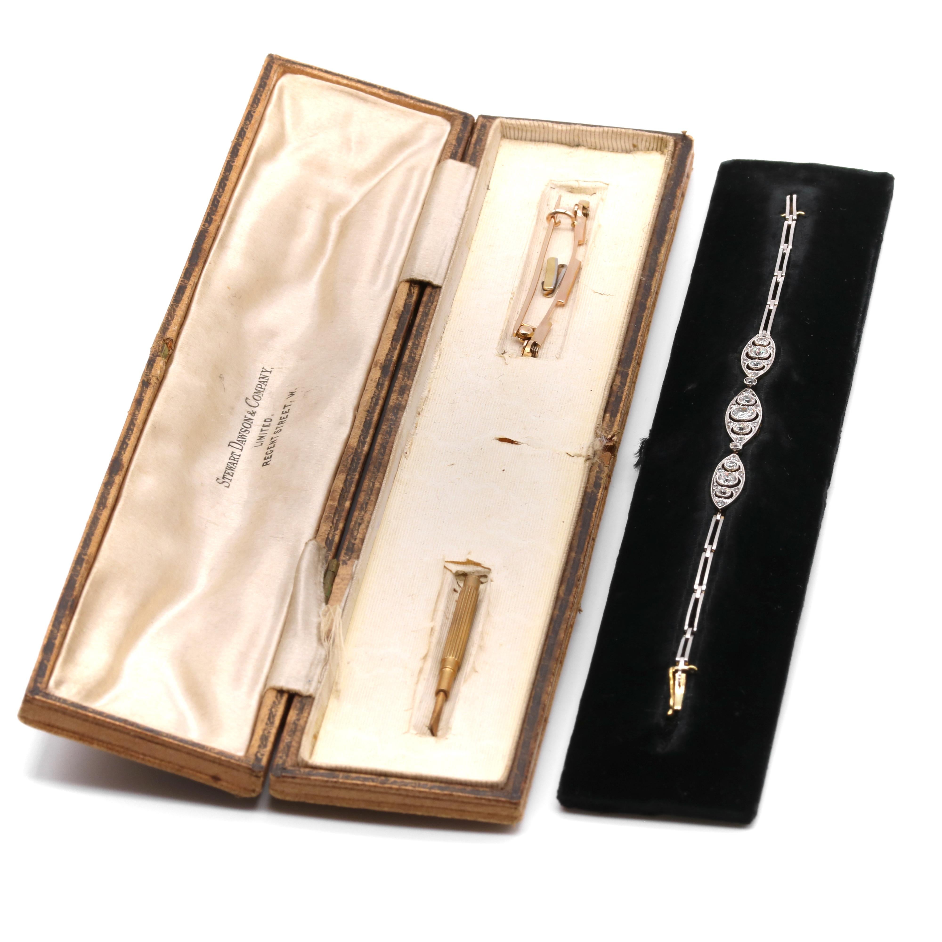 Old European Cut Art Deco 1920s 18K Gold & Platinum 1.3ctw Diamond Bracelet or Brooch For Sale