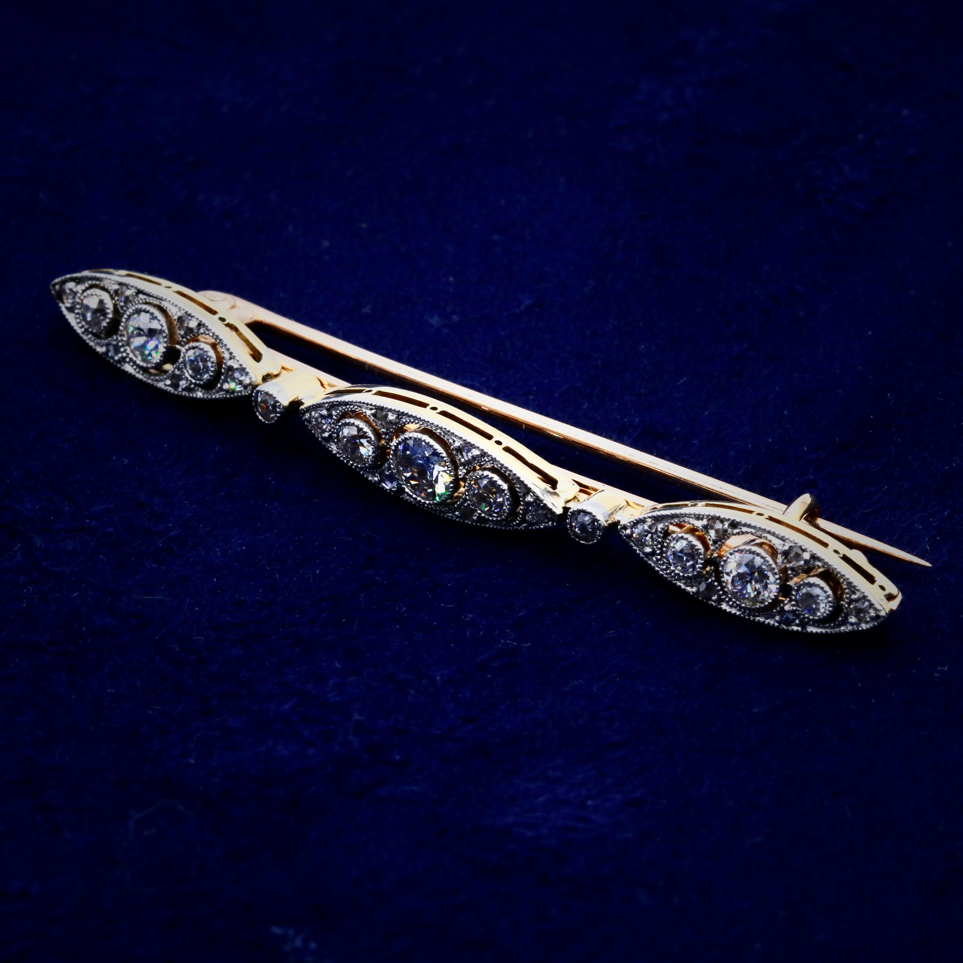 Art Deco 1920s 18K Gold & Platinum 1.3ctw Diamond Bracelet or Brooch For Sale 2