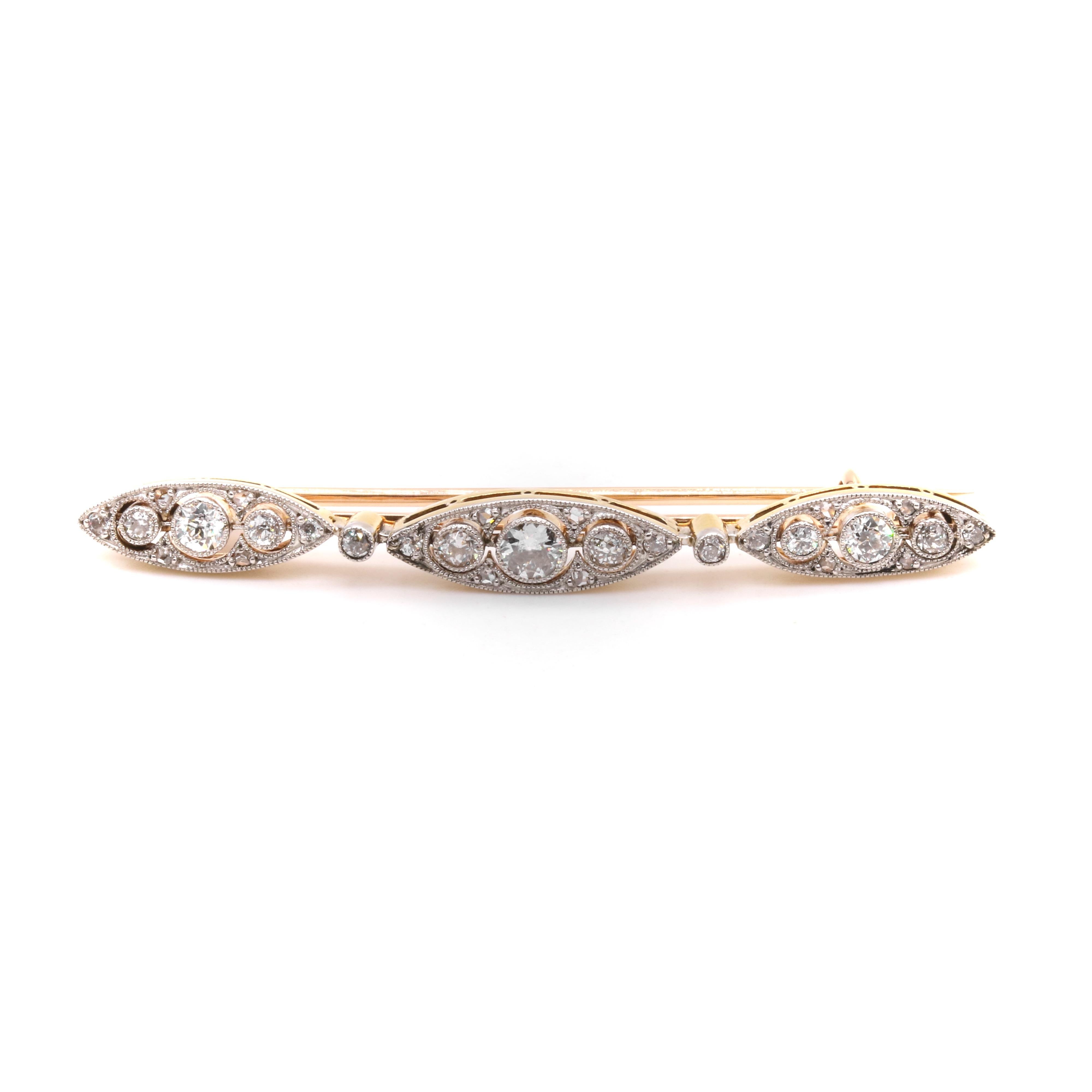 Art Deco 1920s 18K Gold & Platinum 1.3ctw Diamond Bracelet or Brooch For Sale 3