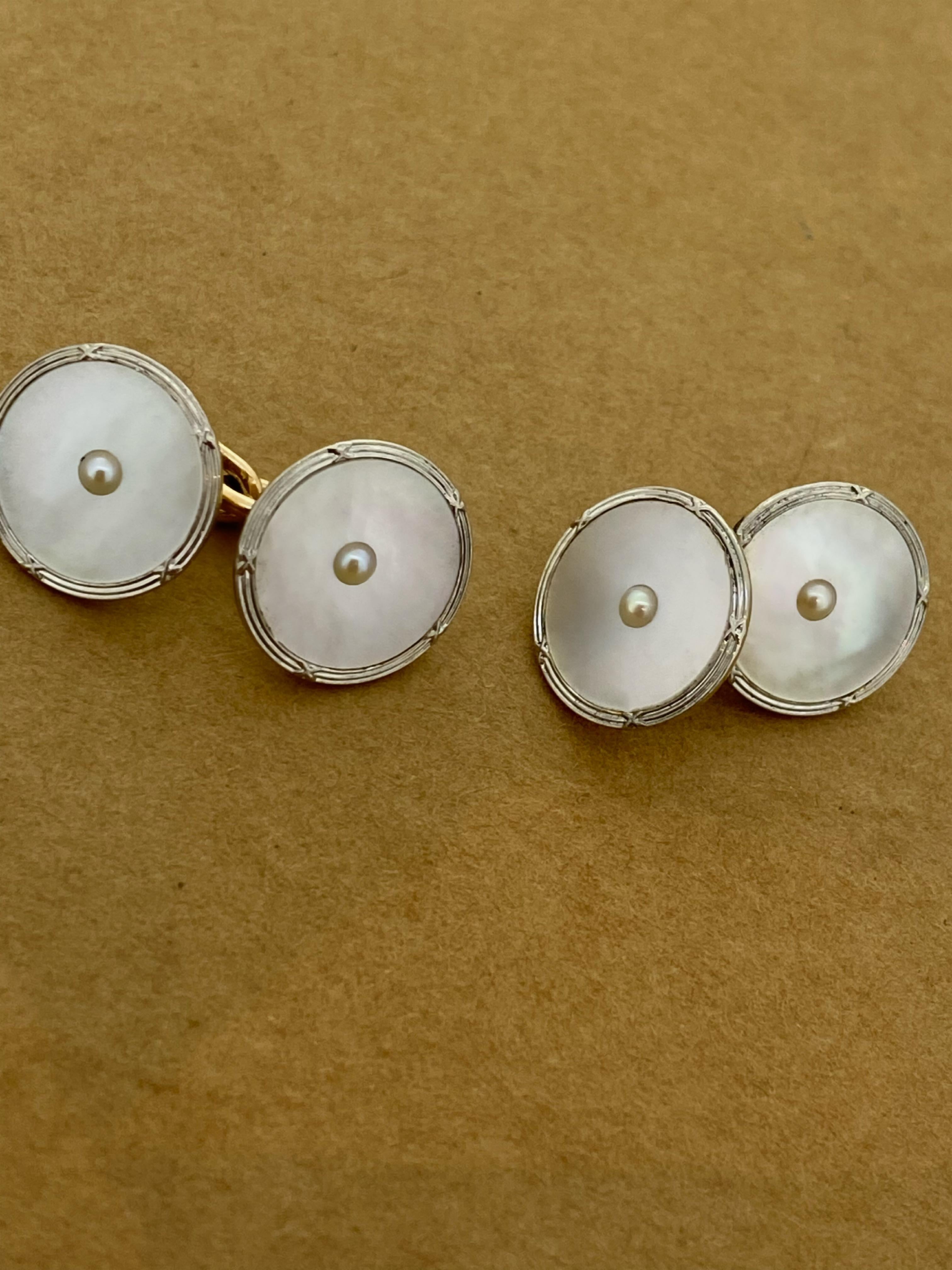 Art-Deco 1920's 18K Gold & Platinum English Handmade Cufflinks In Excellent Condition For Sale In MELBOURNE, AU