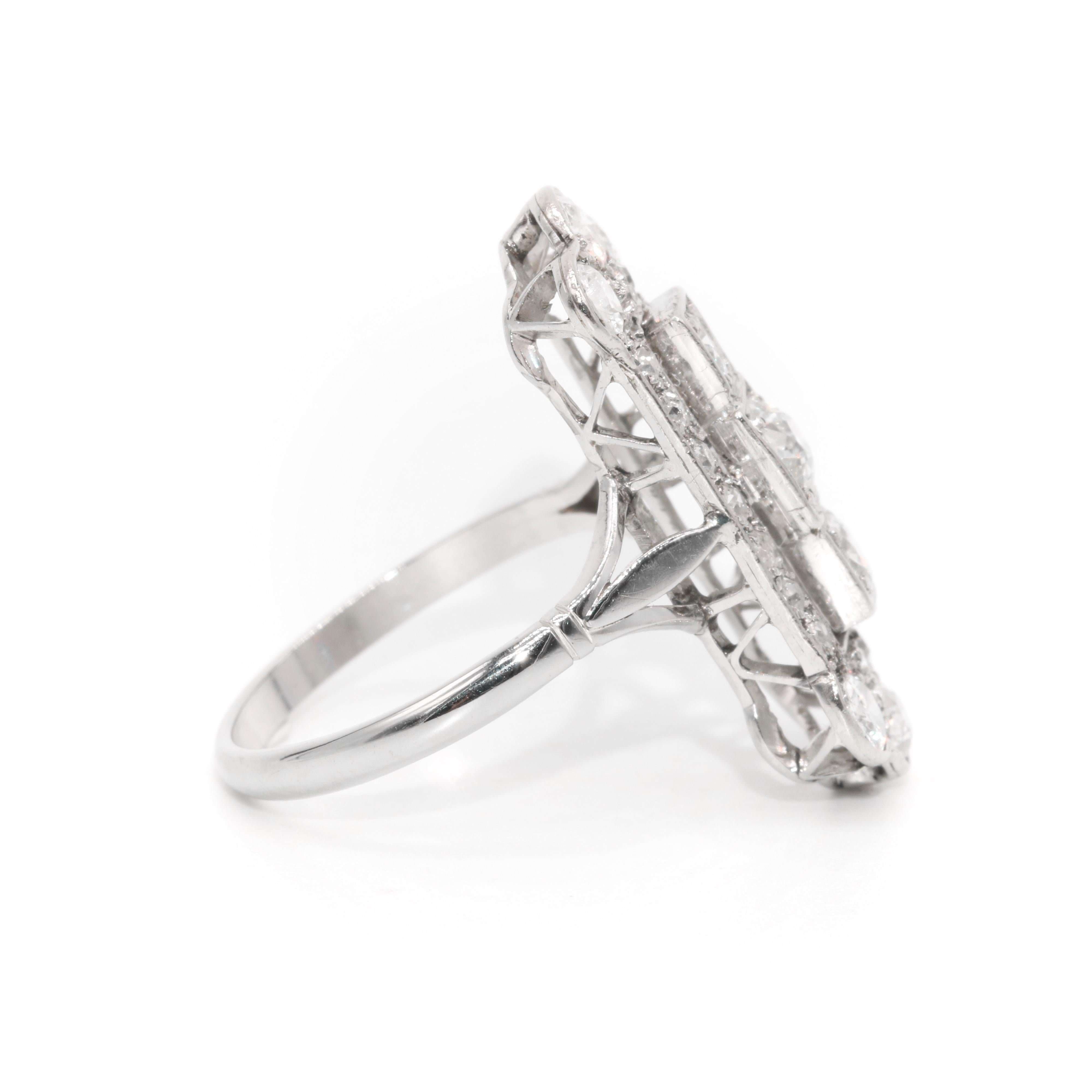 Art Deco 1920s 18K White Gold 1.54ctw Old European Cut Diamond Panel Ring For Sale 2