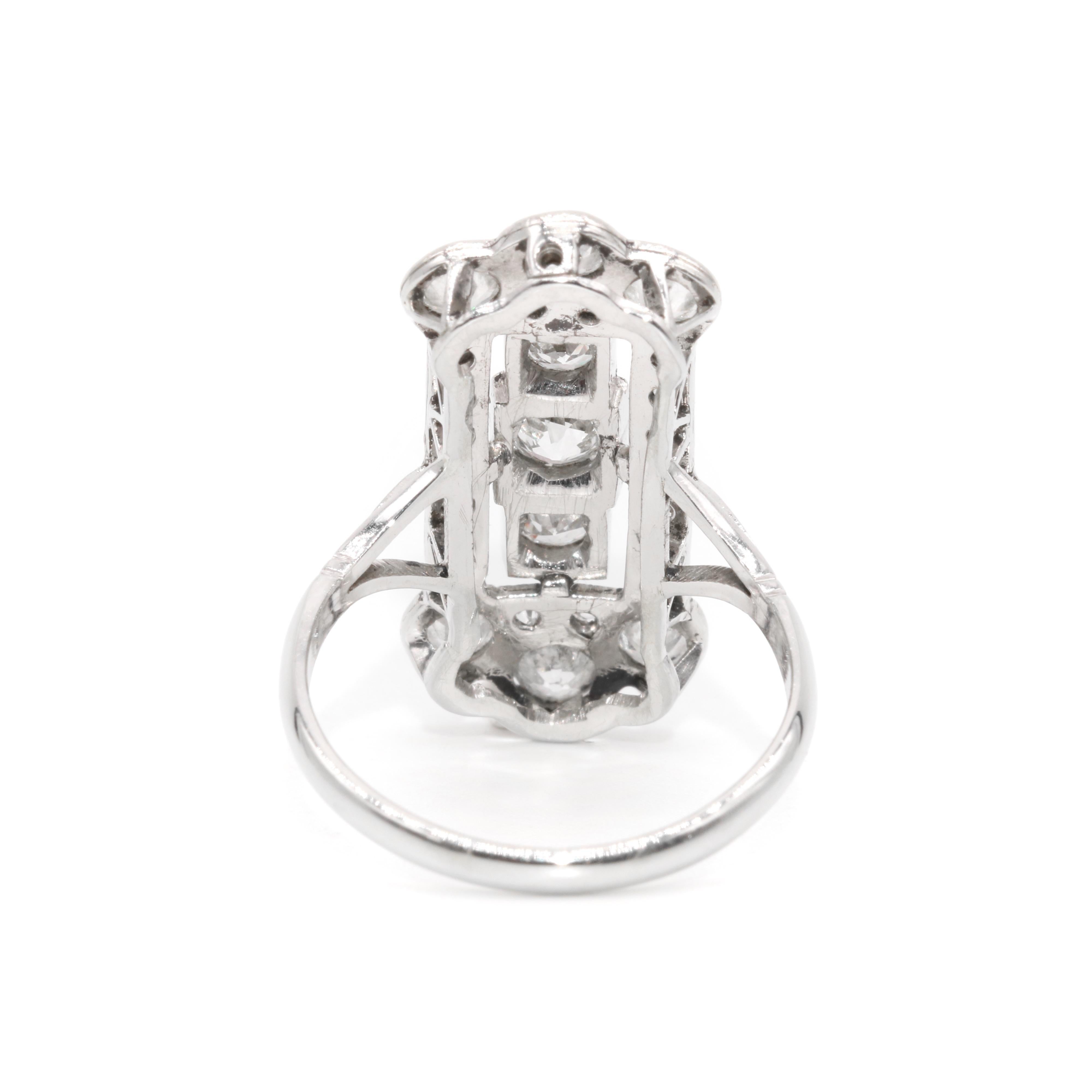 Art Deco 1920s 18K White Gold 1.54ctw Old European Cut Diamond Panel Ring For Sale 3