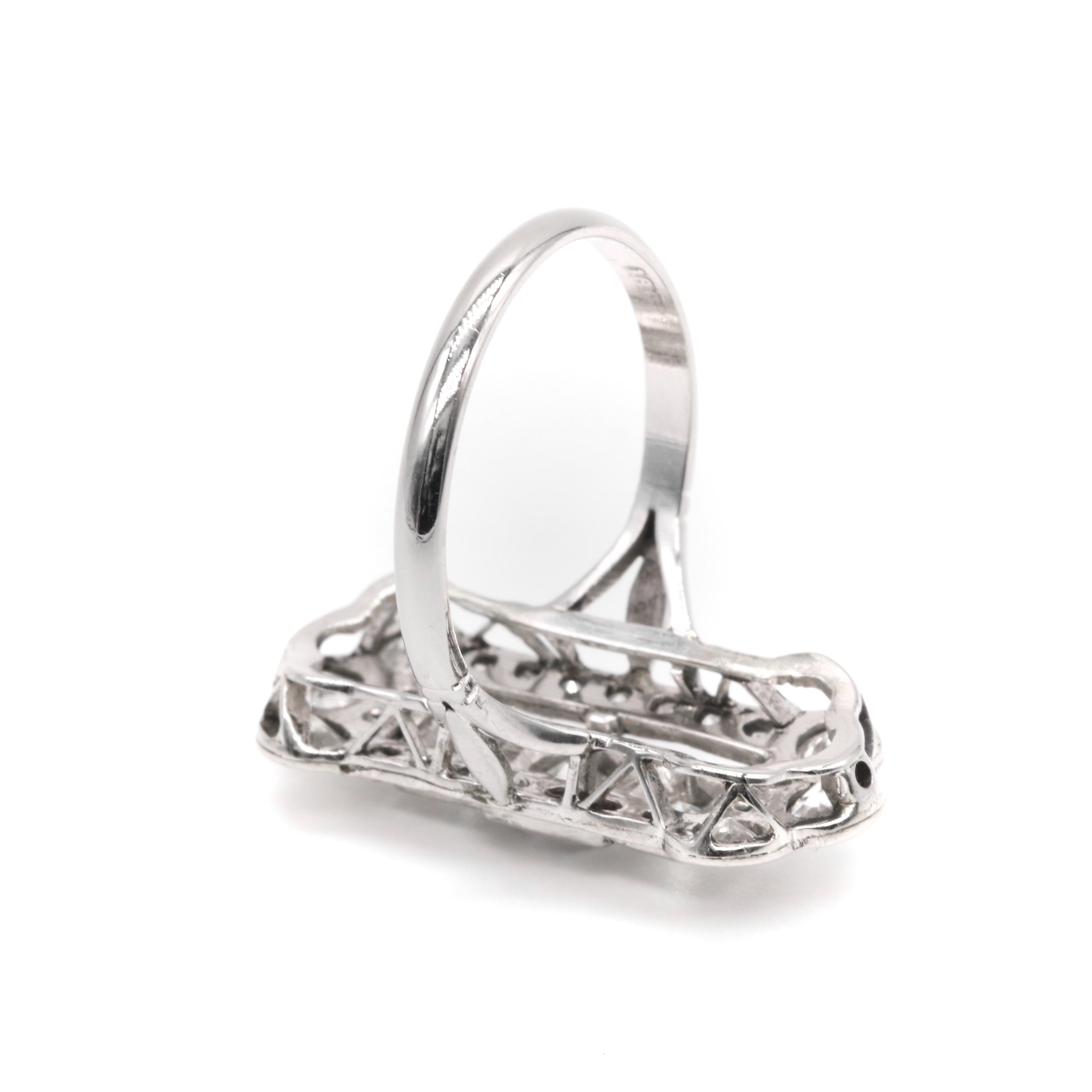 Art Deco 1920s 18K White Gold 1.54ctw Old European Cut Diamond Panel Ring For Sale 5