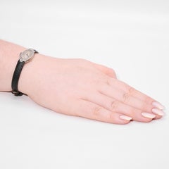 Art Deco 1920s 18K White Gold Diamond Watch with Black Leather Strap