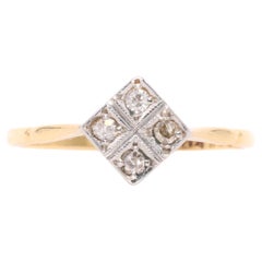 Antique Art Deco 1920s 18K Yellow Gold and Platinum Old Cut Diamond Panel Ring