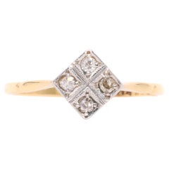 Art Deco 1920s 18K Yellow Gold and Platinum Old Cut Diamond Panel Ring Art Deco 1920s 18K Yellow Gold and Platinum Old Cut Diamond Panel Ring