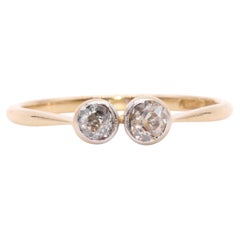 Art Deco 1920s 18K Yellow Gold & Platinum 0.44ctw 2 Stone Old Cut Diamond Ring
