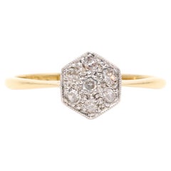 Art Deco 1920s 18K Yellow Gold 
Platinum Hexagonal Diamond Ring