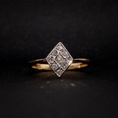 Art Deco 1920s 18K Yellow Gold & Platinum Lozenge Shaped Diamond Ring