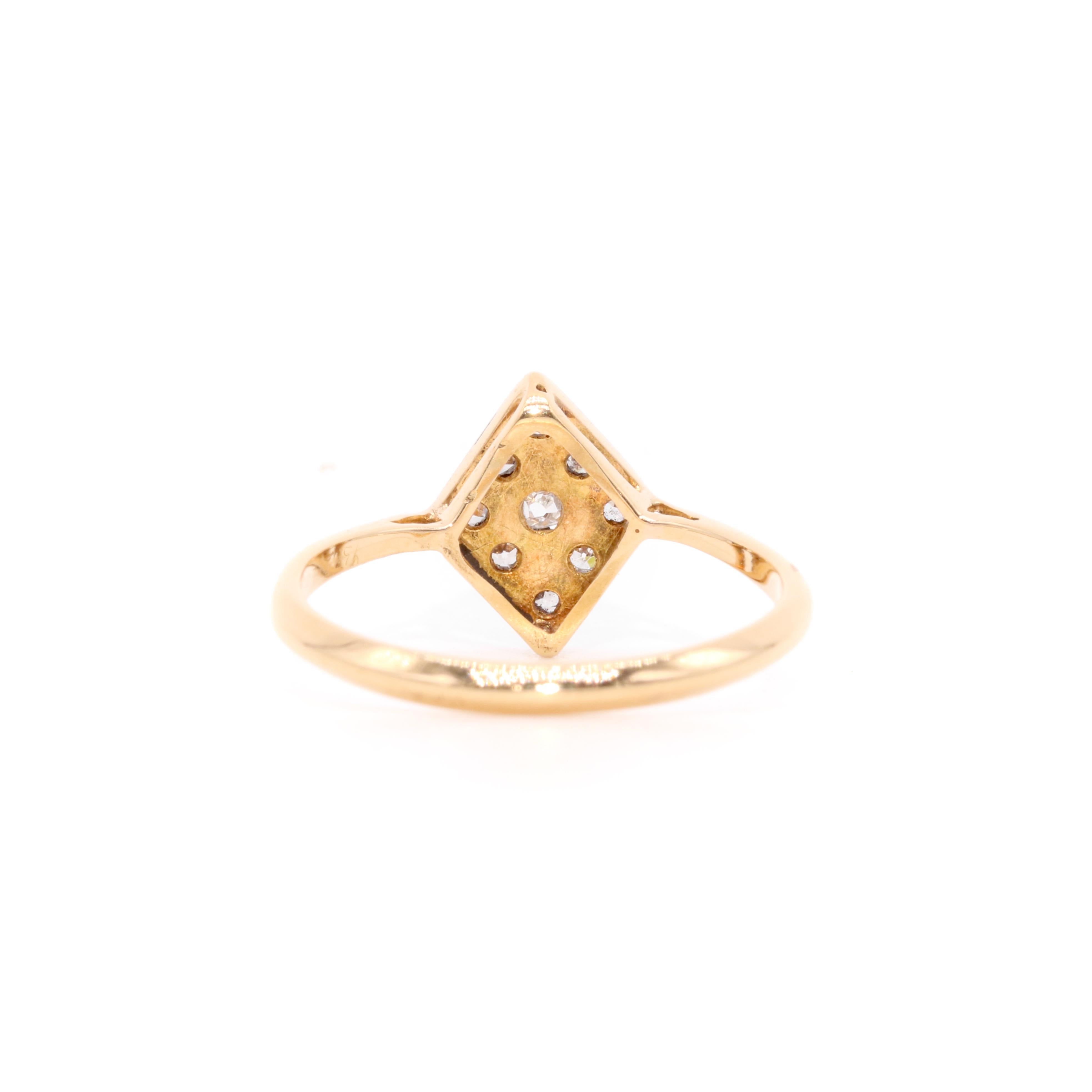 Art Deco 1920s 18K Yellow Gold & Platinum Lozenge Shaped Diamond Ring For Sale 1