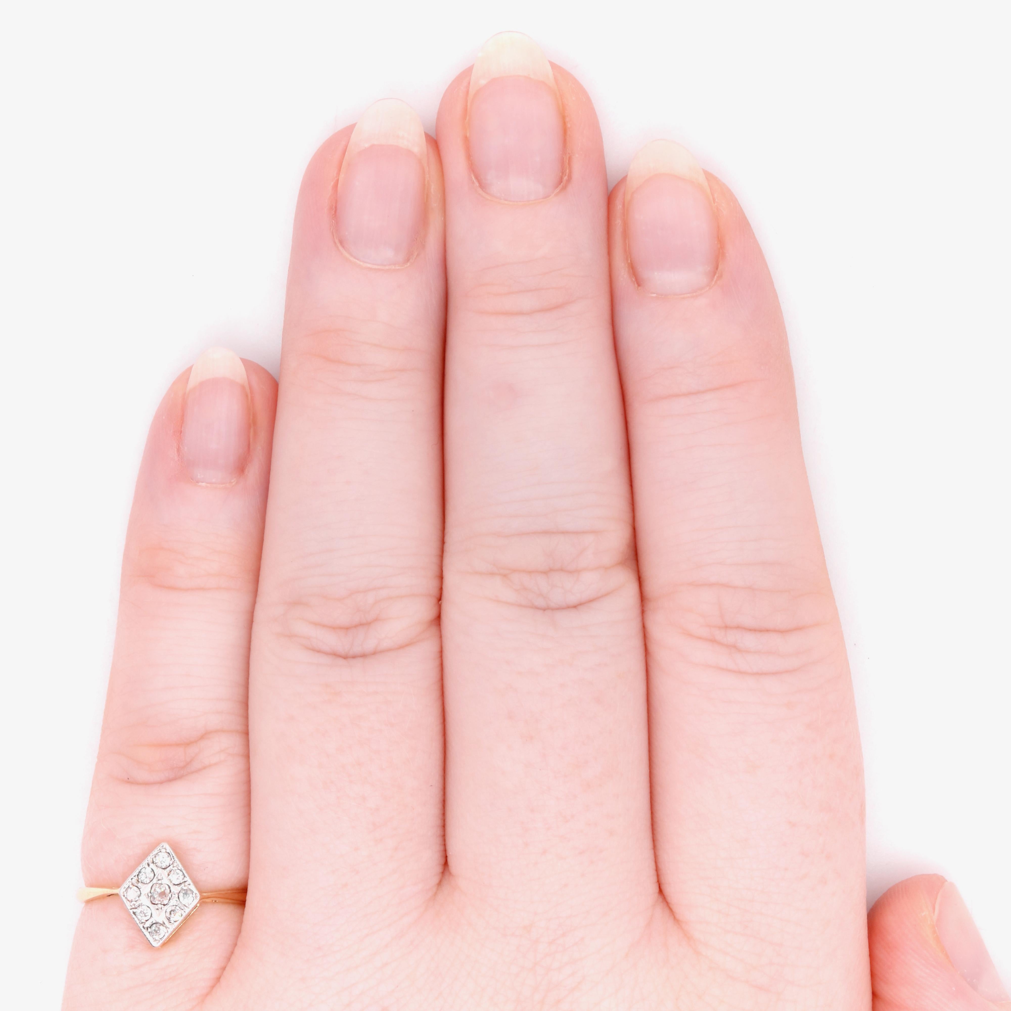 Art Deco 1920s 18K Yellow Gold & Platinum Lozenge Shaped Diamond Ring For Sale 2