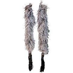 Art Deco 1920s 1930s Black Off-White Ostrich Feather Boa with Tassels, Paris