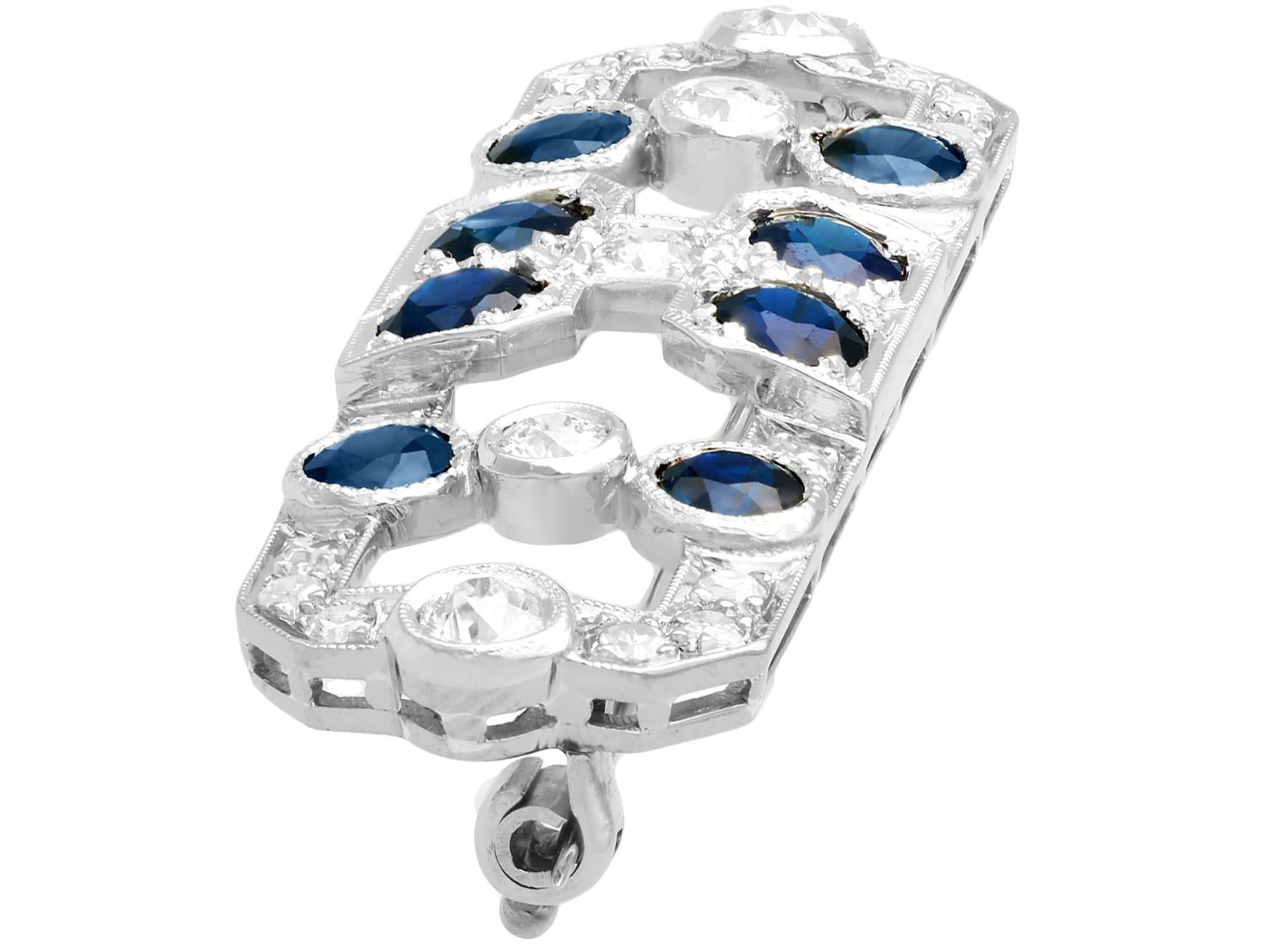 Round Cut Art Deco 1920s 3.20 Carat Sapphire and 1.70 Carat Diamond White Gold Brooch For Sale