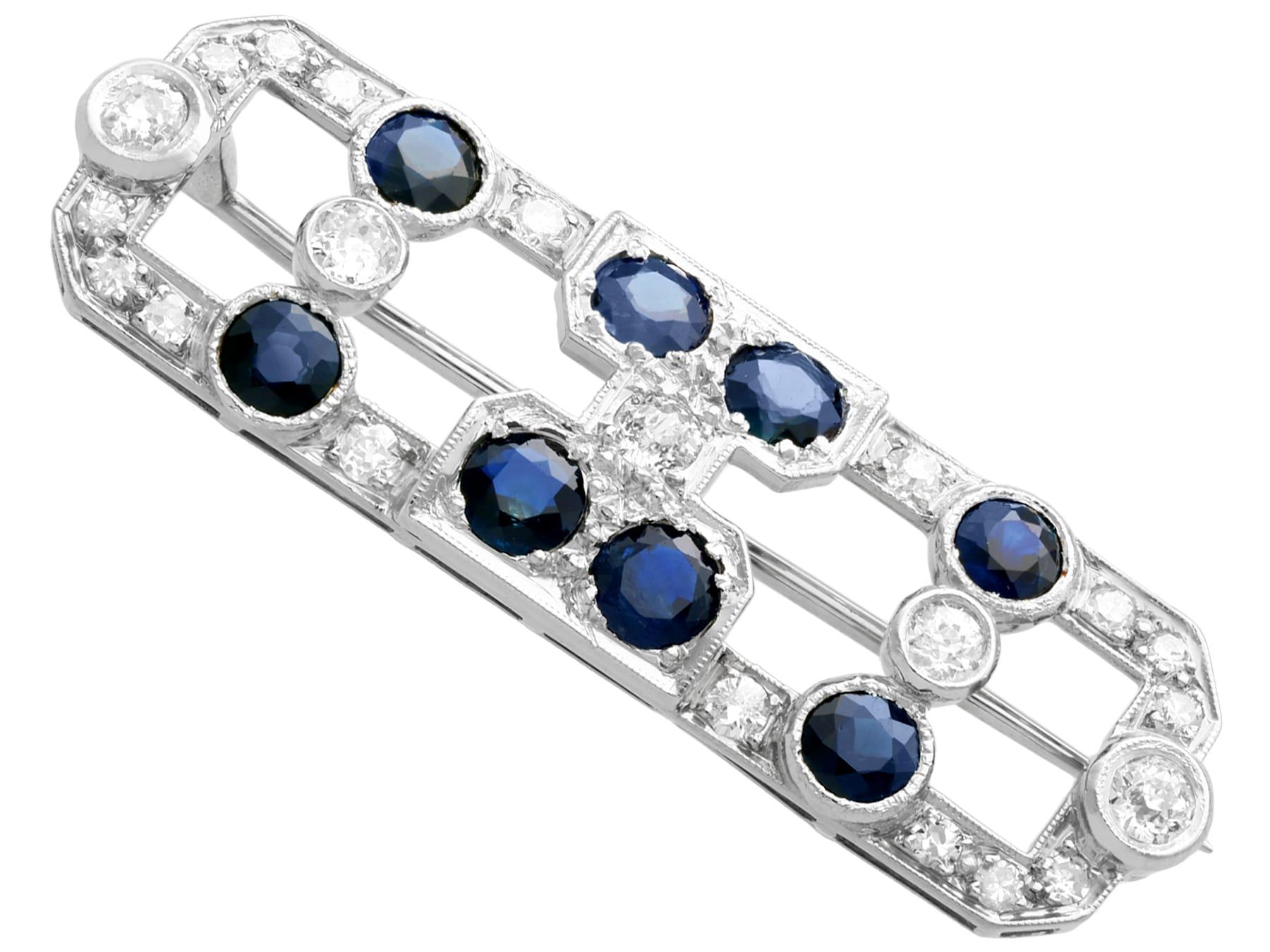 Art Deco 1920s 3.20 Carat Sapphire and 1.70 Carat Diamond White Gold Brooch In Excellent Condition For Sale In Jesmond, Newcastle Upon Tyne