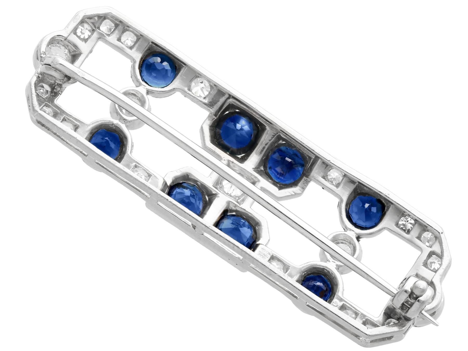 Women's or Men's Art Deco 1920s 3.20 Carat Sapphire and 1.70 Carat Diamond White Gold Brooch For Sale