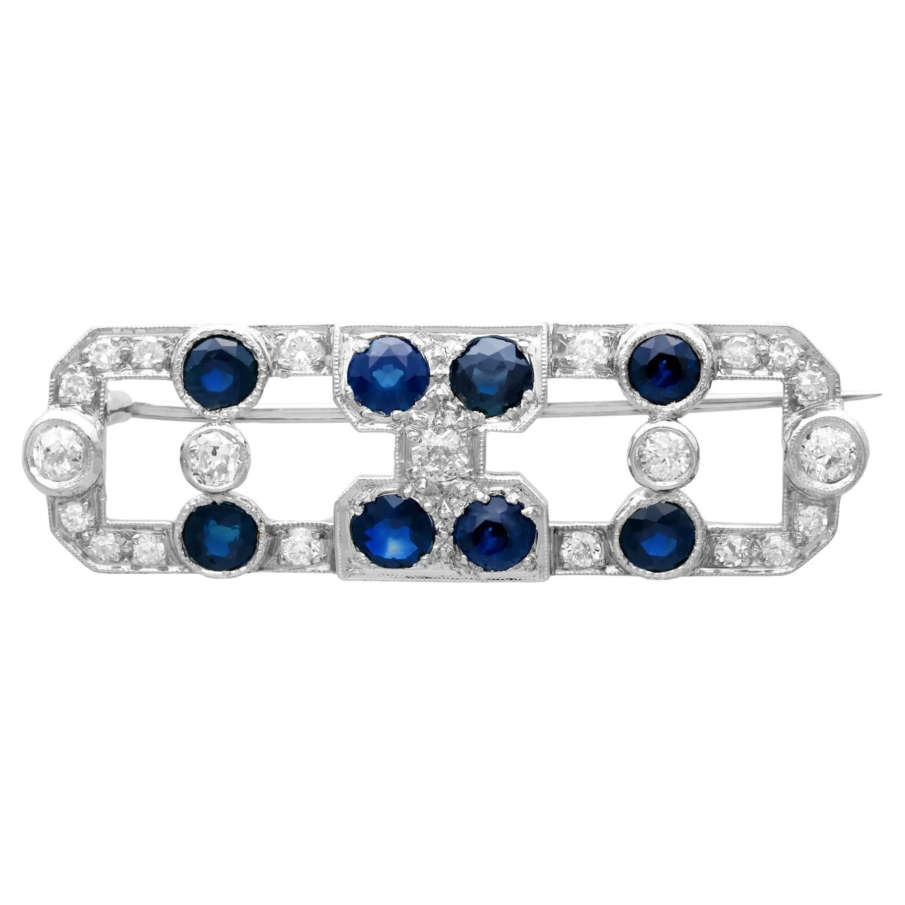 Art Deco 1920s 3.20 Carat Sapphire and 1.70 Carat Diamond White Gold Brooch For Sale
