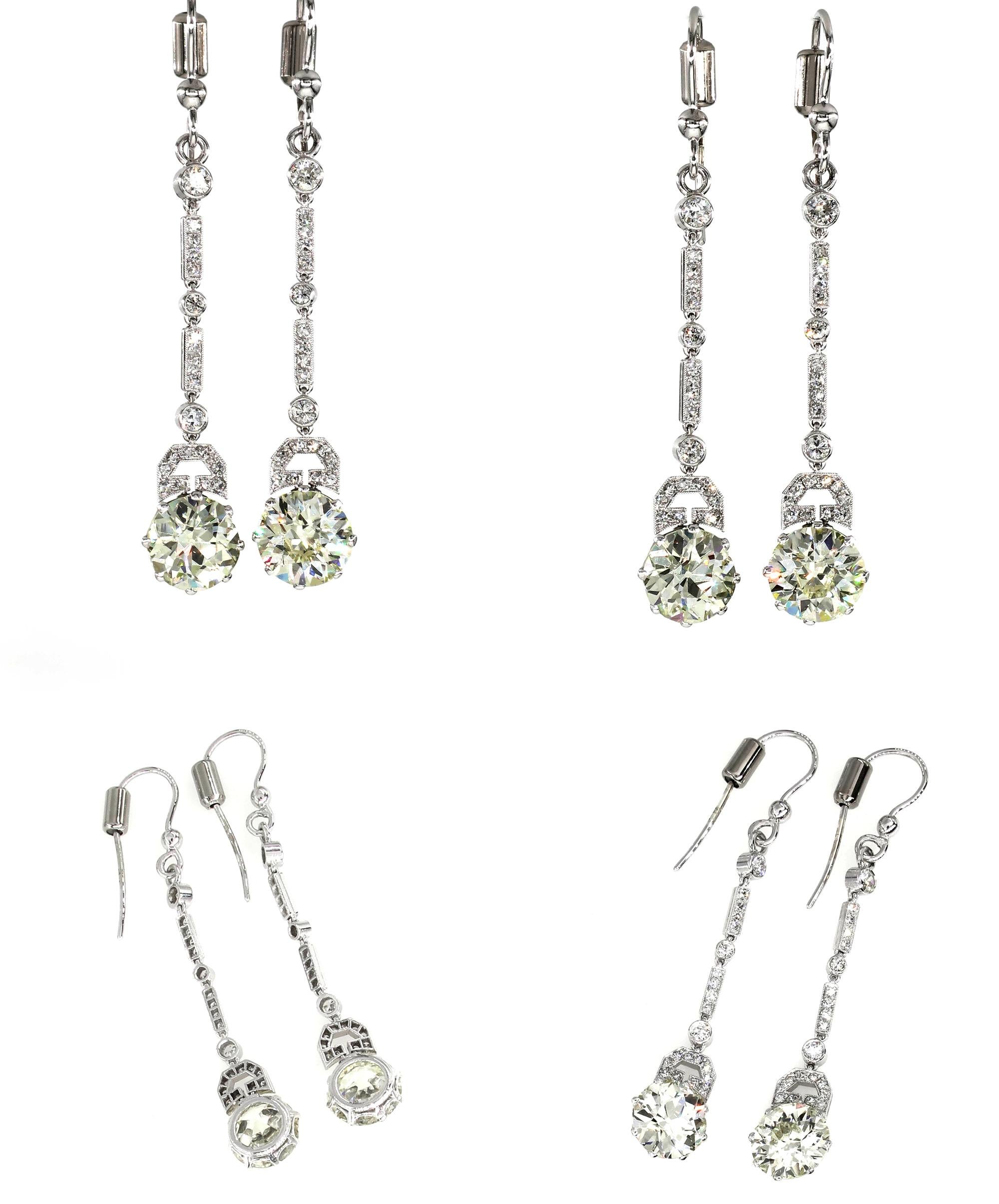 Art Deco 1920s 5.71ct Old European Diamond Drop Hanging Platinum Earrings 7