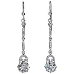 Antique Art Deco 1920s 5.71ct Old European Diamond Drop Hanging Platinum Earrings