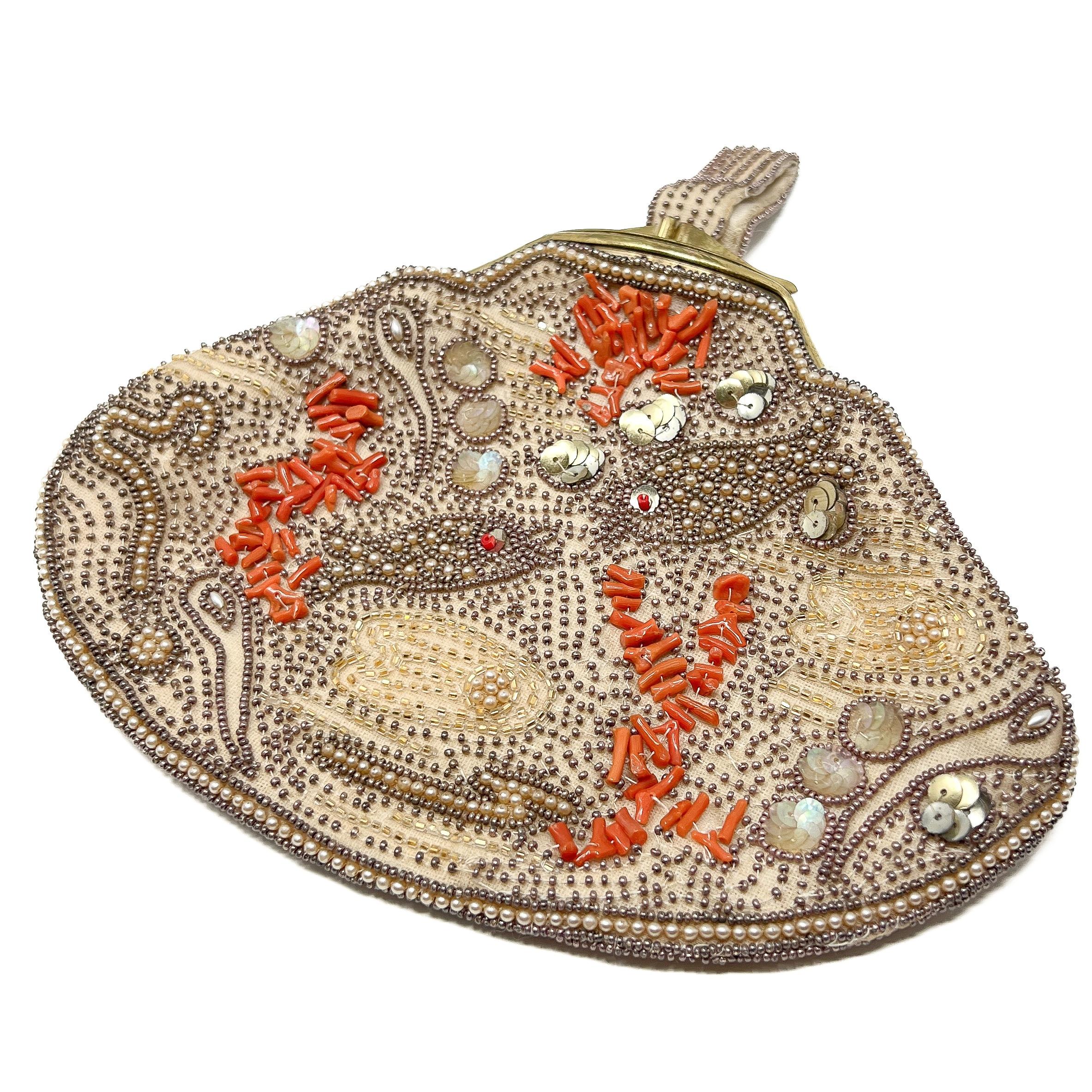 Marrone Pochette da sera vintage con perline 
