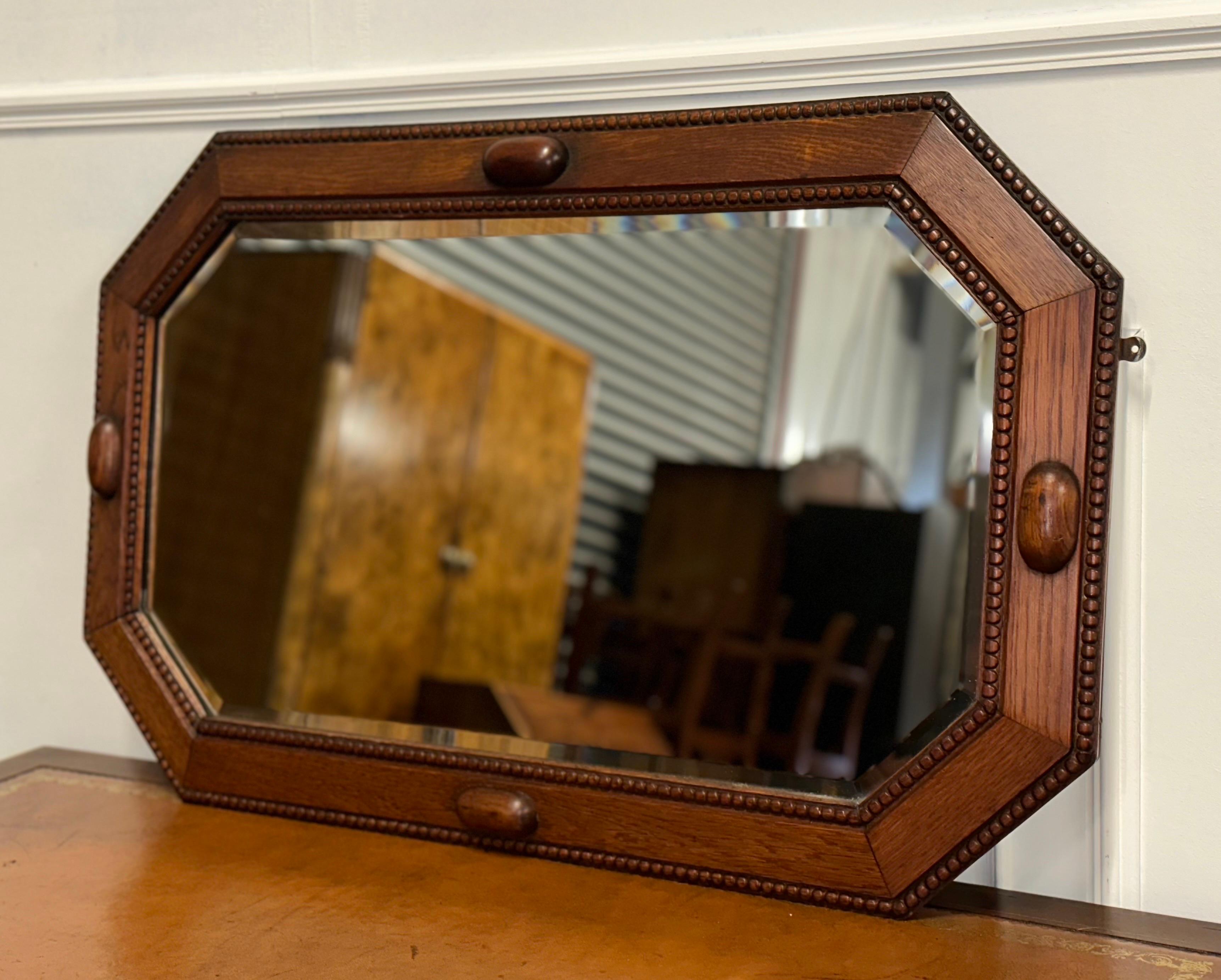 British Art Deco 1920s Bevelled Mirror Oak Mirror For Sale