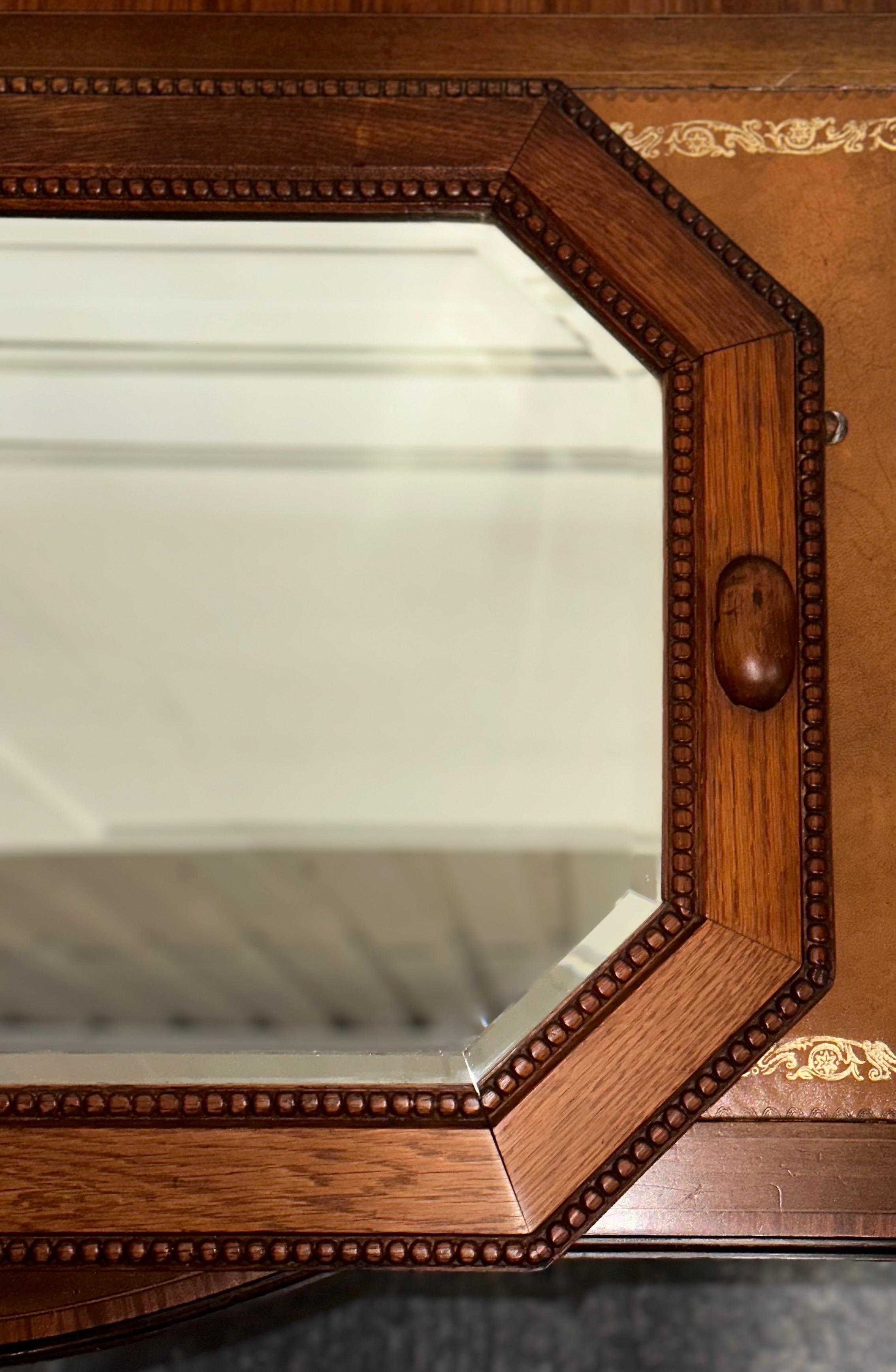 19th Century Art Deco 1920s Bevelled Mirror Oak Mirror For Sale