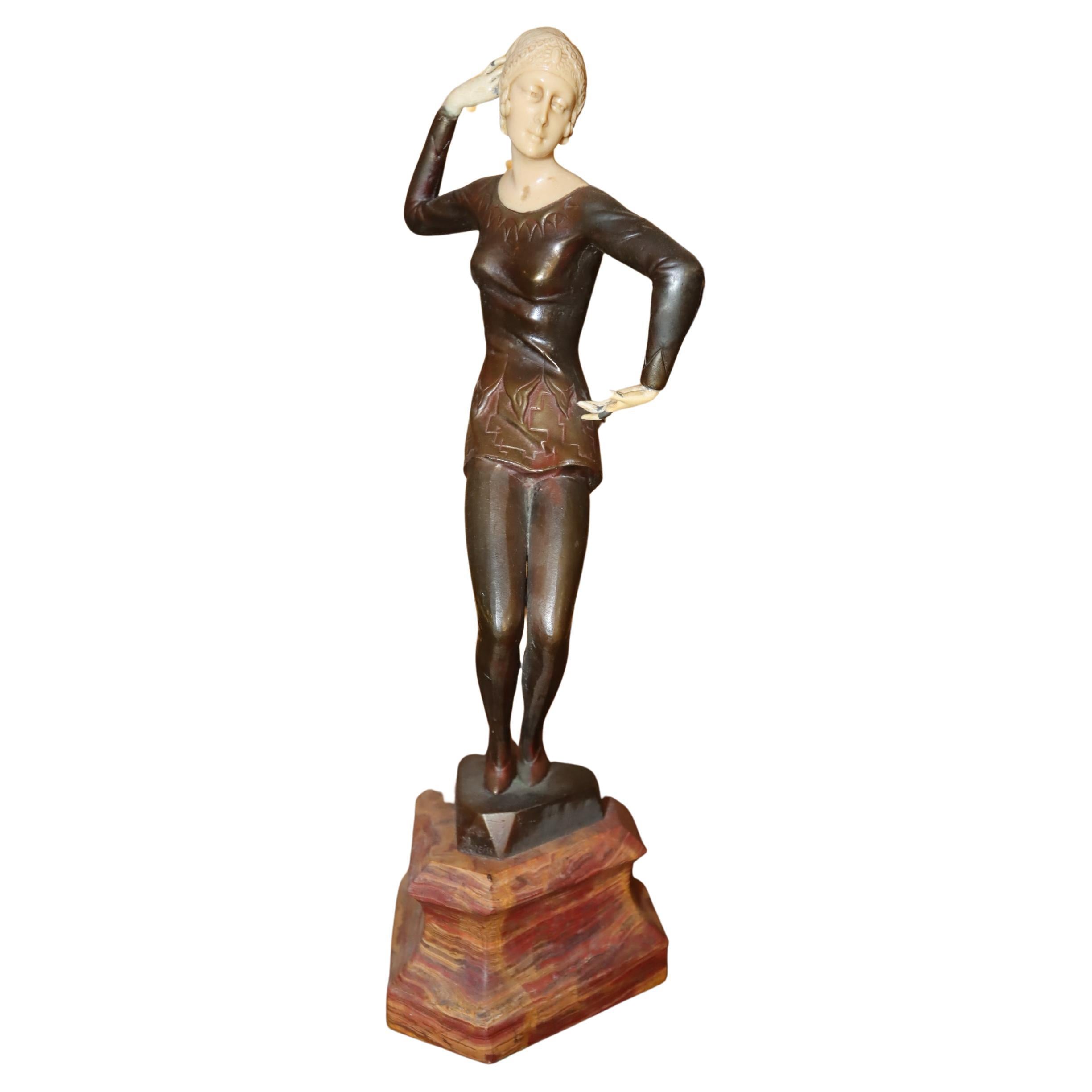 Art Deco 1920's Bronze and Bone Figurine, 'Ballerina' For Sale