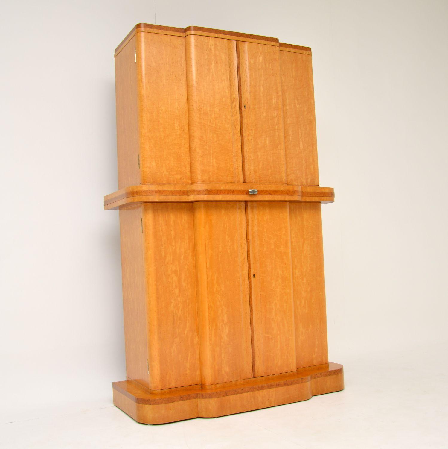 English Art Deco 1920s Burr Maple and Walnut Cocktail Cabinet