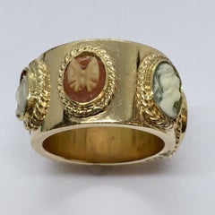 Art Deco 1920s Cameo Band Handmade Hallmarked 14K Gold 19.7 Gram Size 6.5