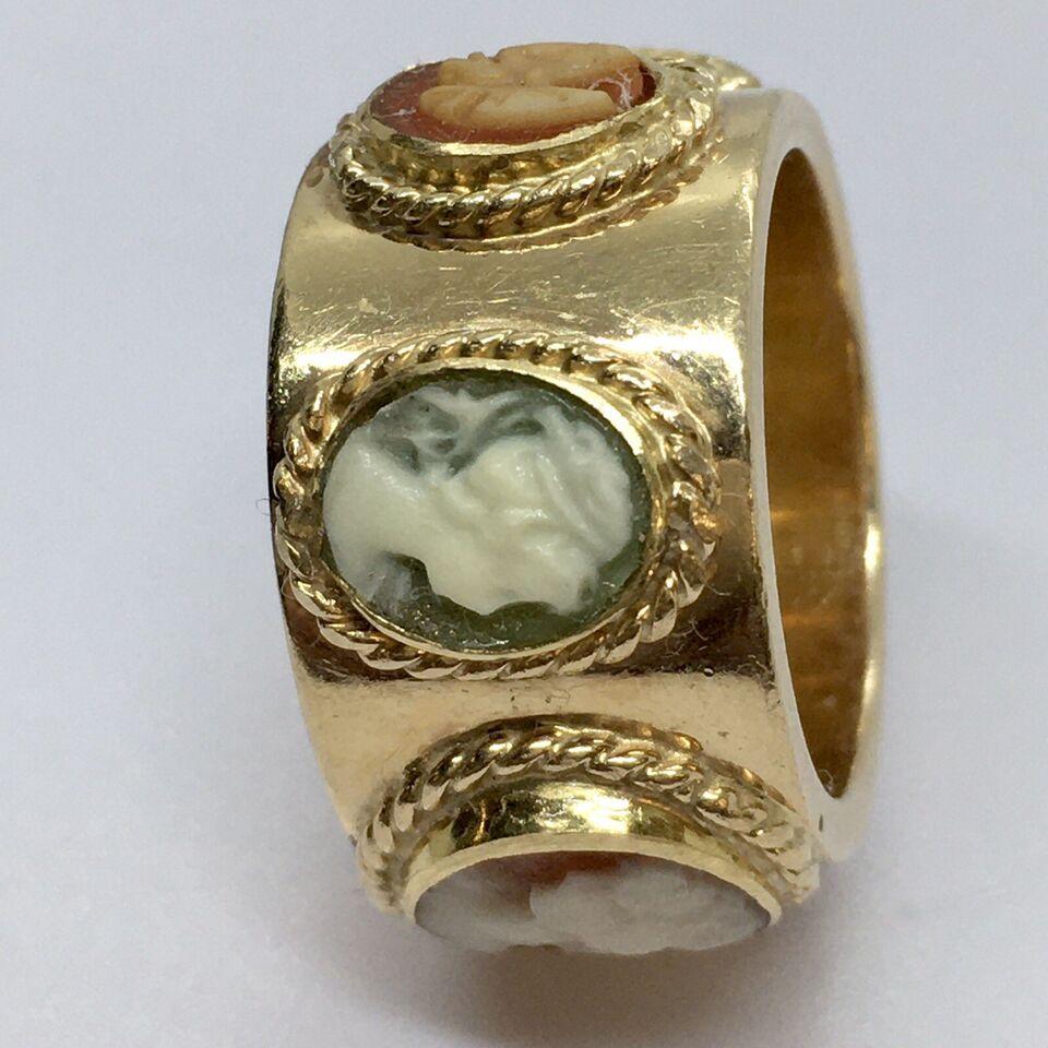Art Deco 1920s Cameo Band Handmade Hallmarked 14K Gold 19.7 Gram Size 6.5 In Good Condition For Sale In Santa Monica, CA