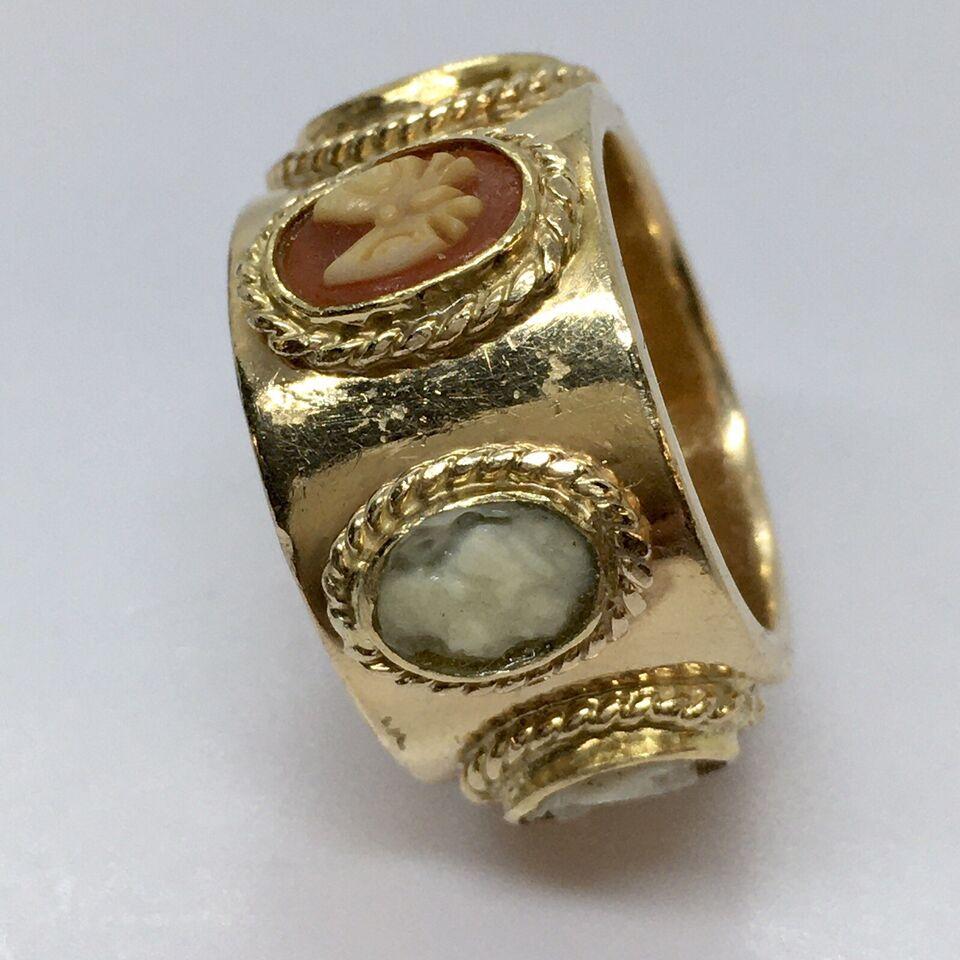 Art Deco 1920s Cameo Band Handmade Hallmarked 14K Gold 19.7 Gram Size 6.5 For Sale 1