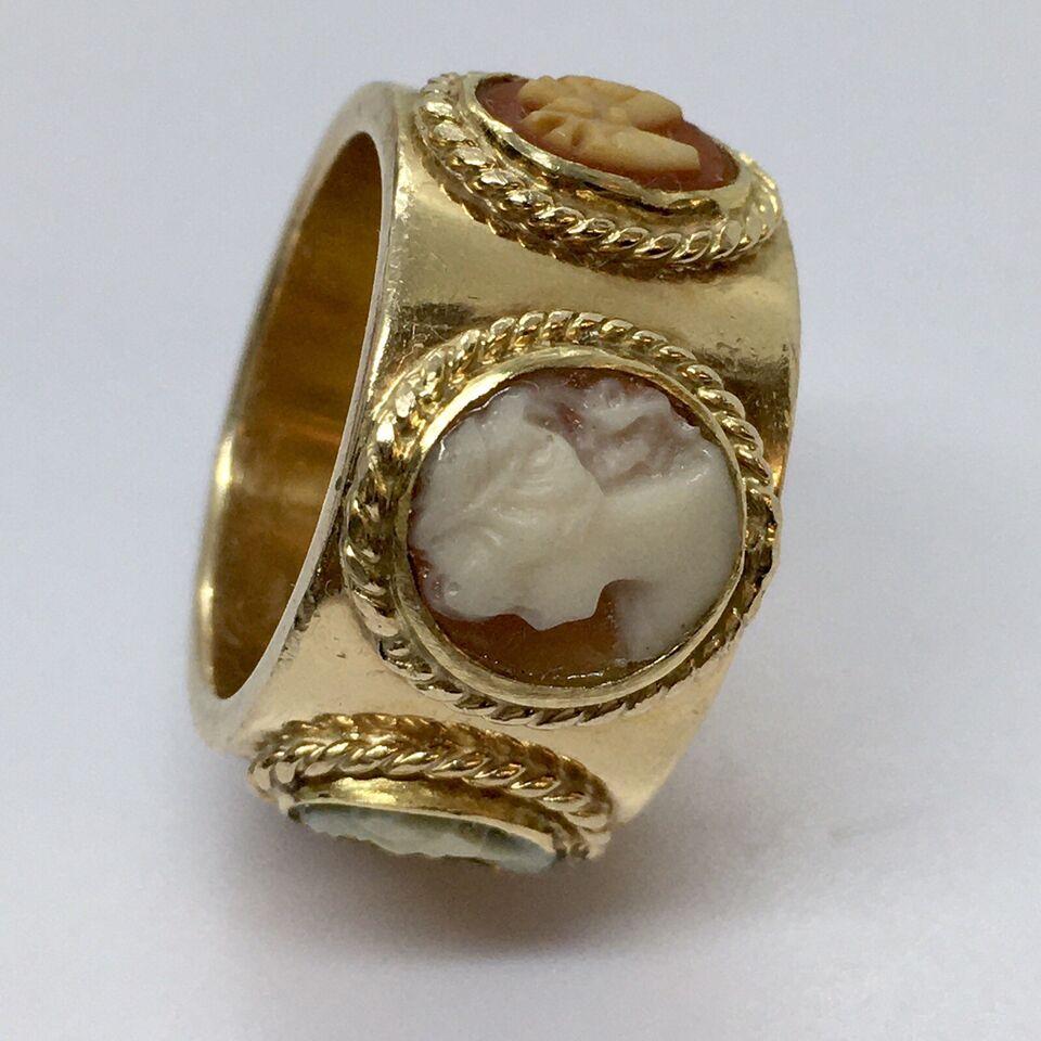 Art Deco 1920s Cameo Band Handmade Hallmarked 14K Gold 19.7 Gram Size 6.5 For Sale 2