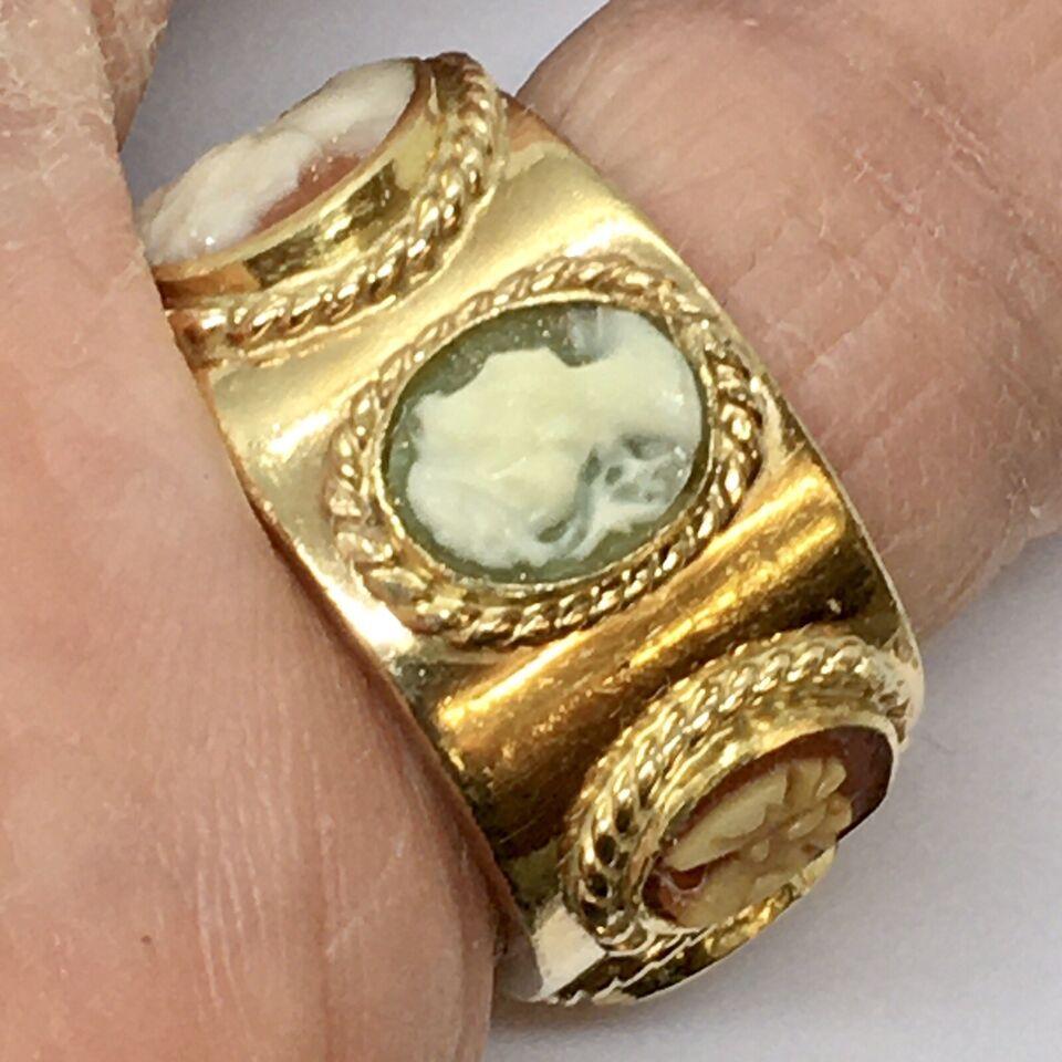 Art Deco 1920s Cameo Band Handmade Hallmarked 14K Gold 19.7 Gram Size 6.5 For Sale 4