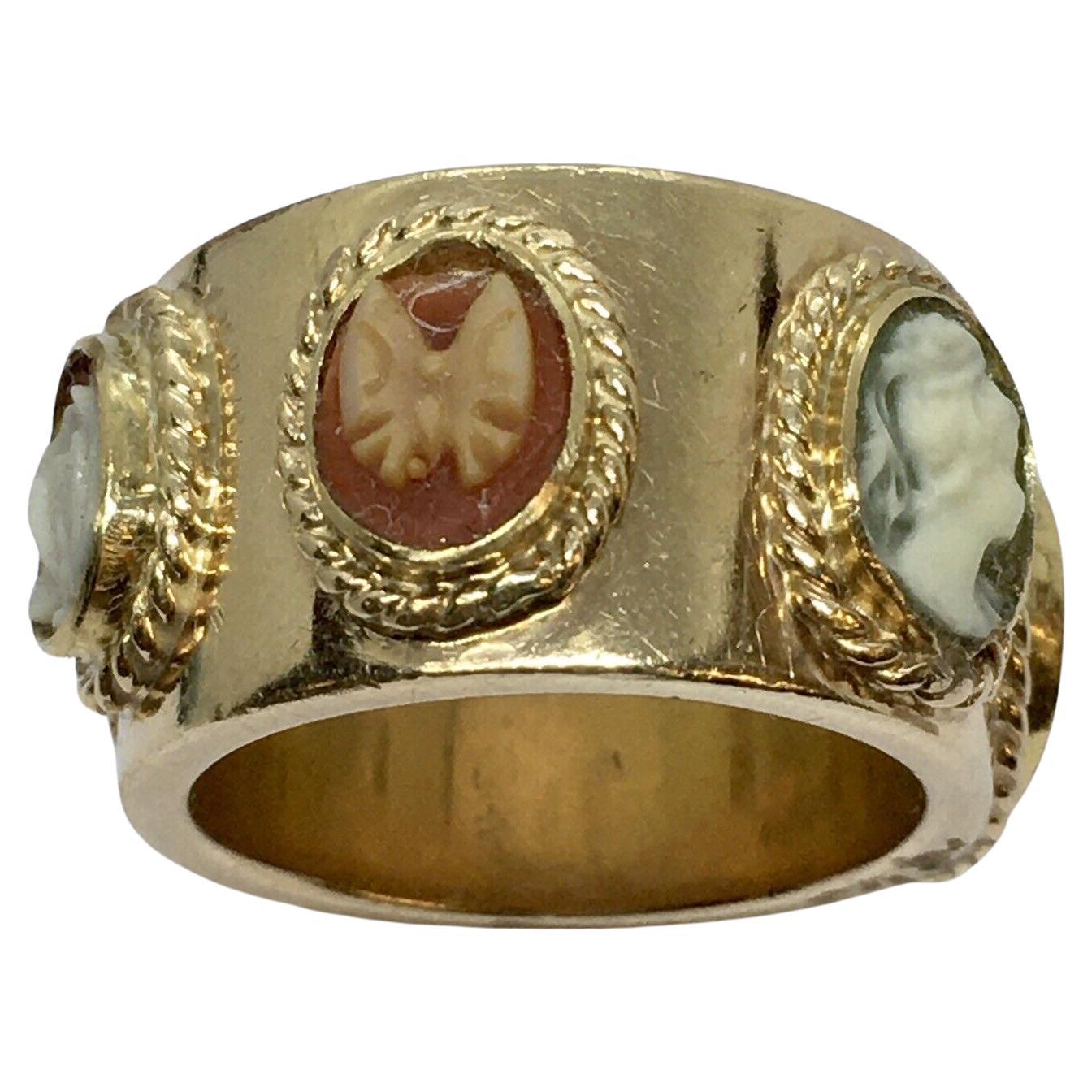 Art Deco 1920s Cameo Band Handmade Hallmarked 14K Gold 19.7 Gram Size 6.5 For Sale