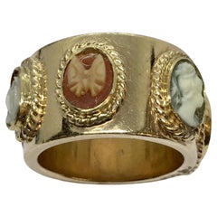 Antique Art Deco 1920s Cameo Band Handmade Hallmarked 14K Gold 19.7 Gram Size 6.5