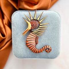 Art Deco 1920s Celluloid and Rhinestone Vintage Seahorse Brooch