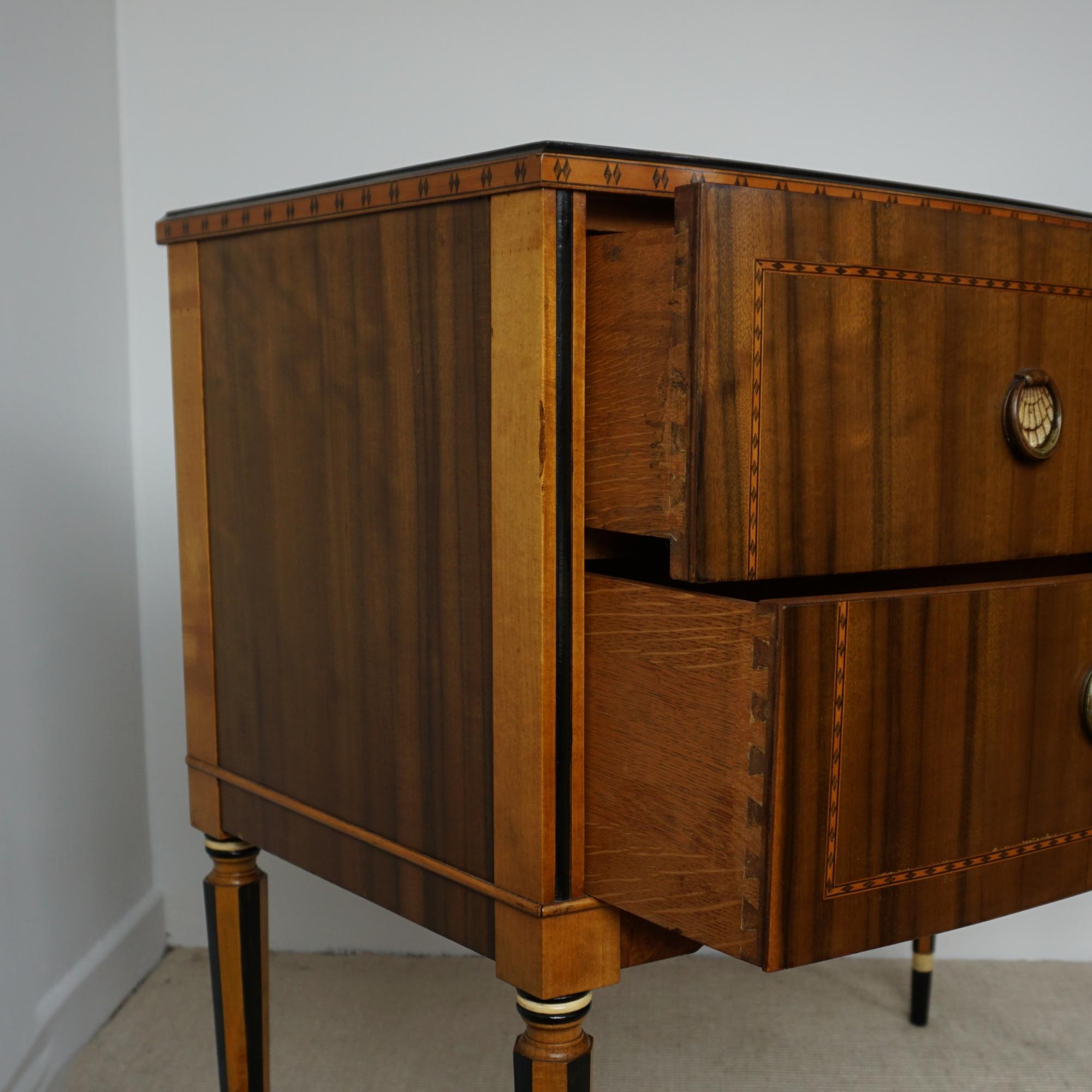 Art Deco 1920's Chest of Two Drawers Walnut and Satinwood with Ebonised Inlay For Sale 6