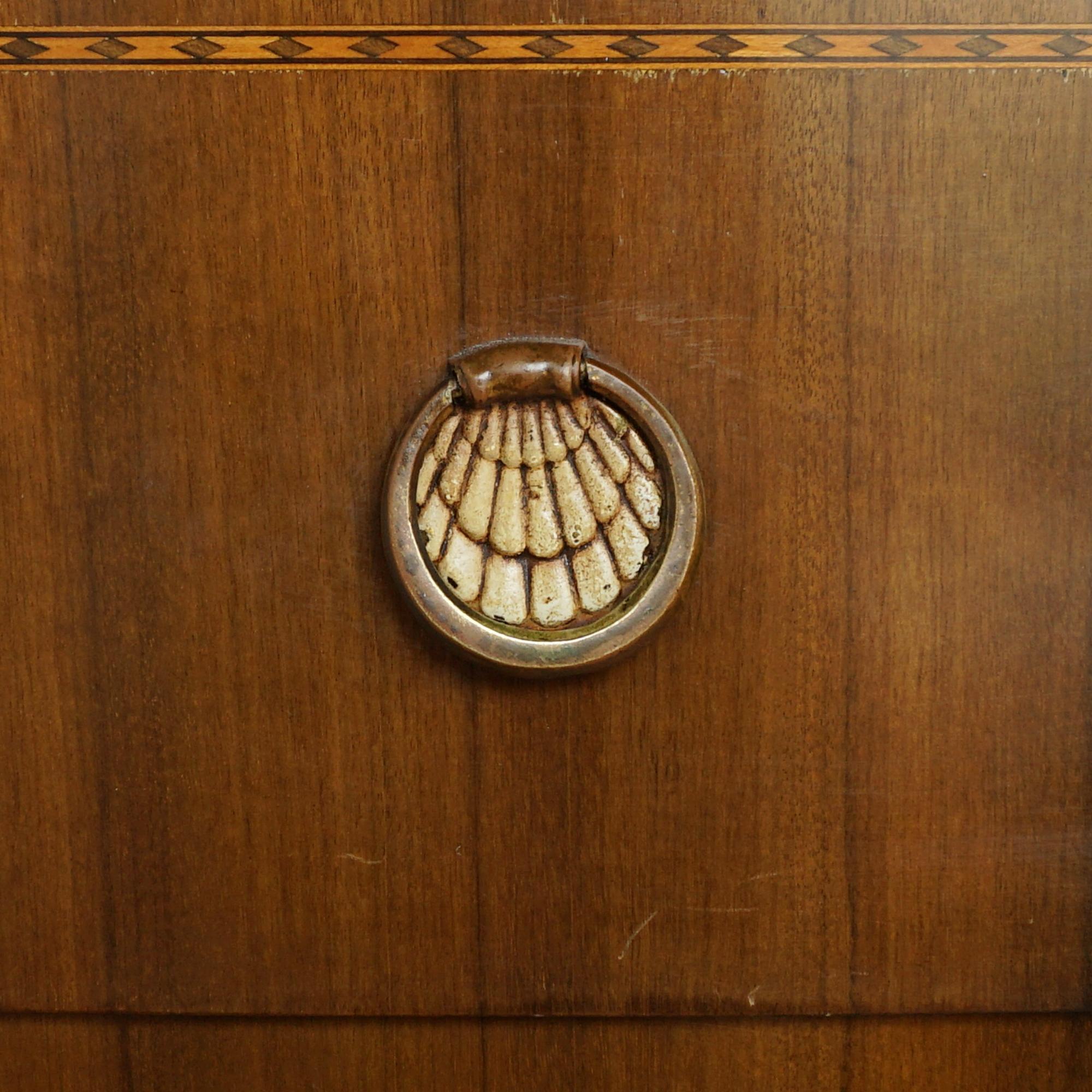 English Art Deco 1920's Chest of Two Drawers Walnut and Satinwood with Ebonised Inlay For Sale