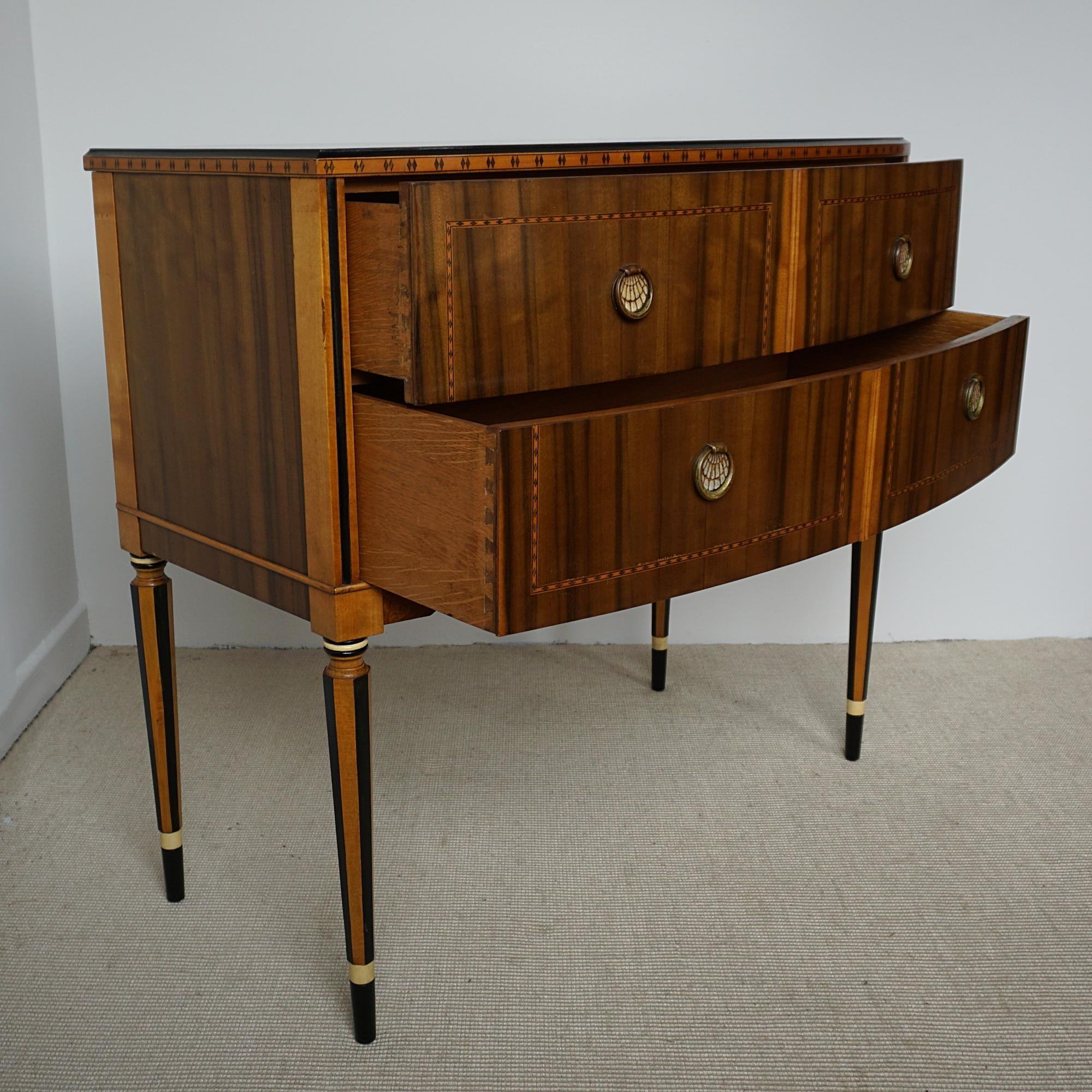 Art Deco 1920's Chest of Two Drawers Walnut and Satinwood with Ebonised Inlay For Sale 4