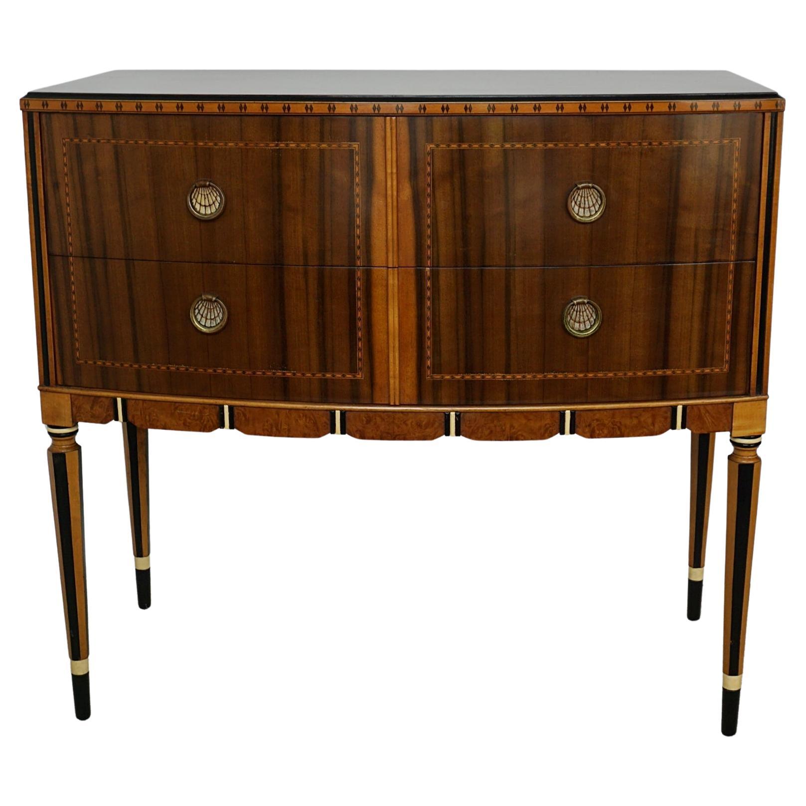 Art Deco 1920's Chest of Two Drawers Walnut and Satinwood with Ebonised Inlay For Sale