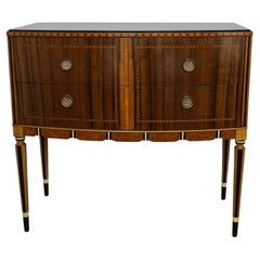 Art Deco 1920's Chest of Two Drawers Walnut and Satinwood with Ebonised Inlay