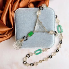 Art Deco 1920s Czechoslovakian Carved, Green and Black Glass Vintage Necklace