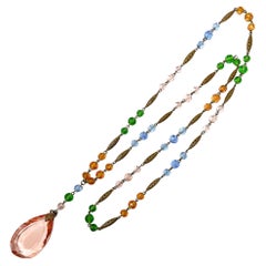 Art Deco 1920s Czechoslovakian Multi-Coloured Glass Vintage Pendant Necklace
