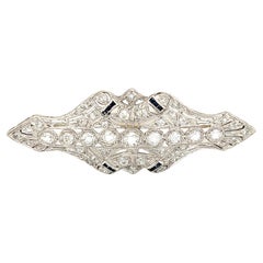 Art Deco 1920s Diamond and Sapphire White Gold Brooch/Pin